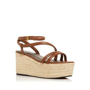 New! Rebecca Minkoff Leather Strappy Espadrille Platform Sandals - Brown
